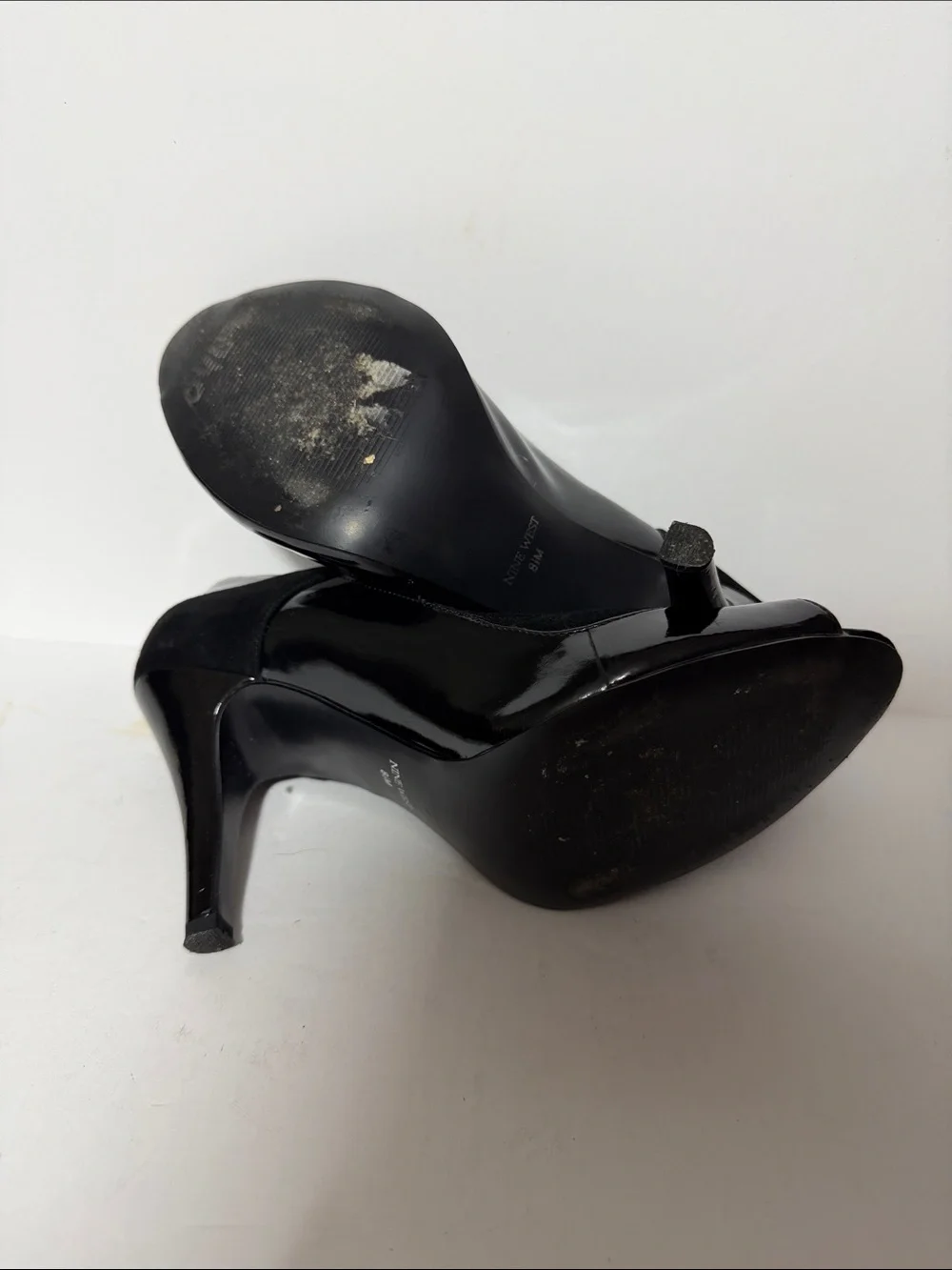 Nine West Black Patent Peep-Toe Mary Jane Heels